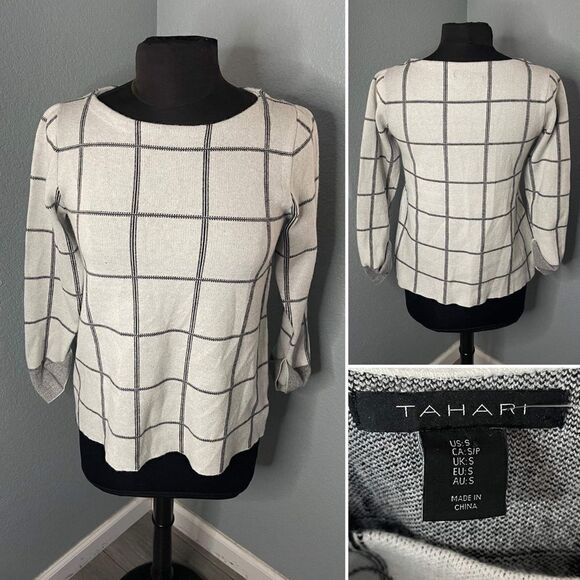 Tahari Sweaters - Tahari Size S Plaid/Check 3/4 Sleeve Pullover Sweater
